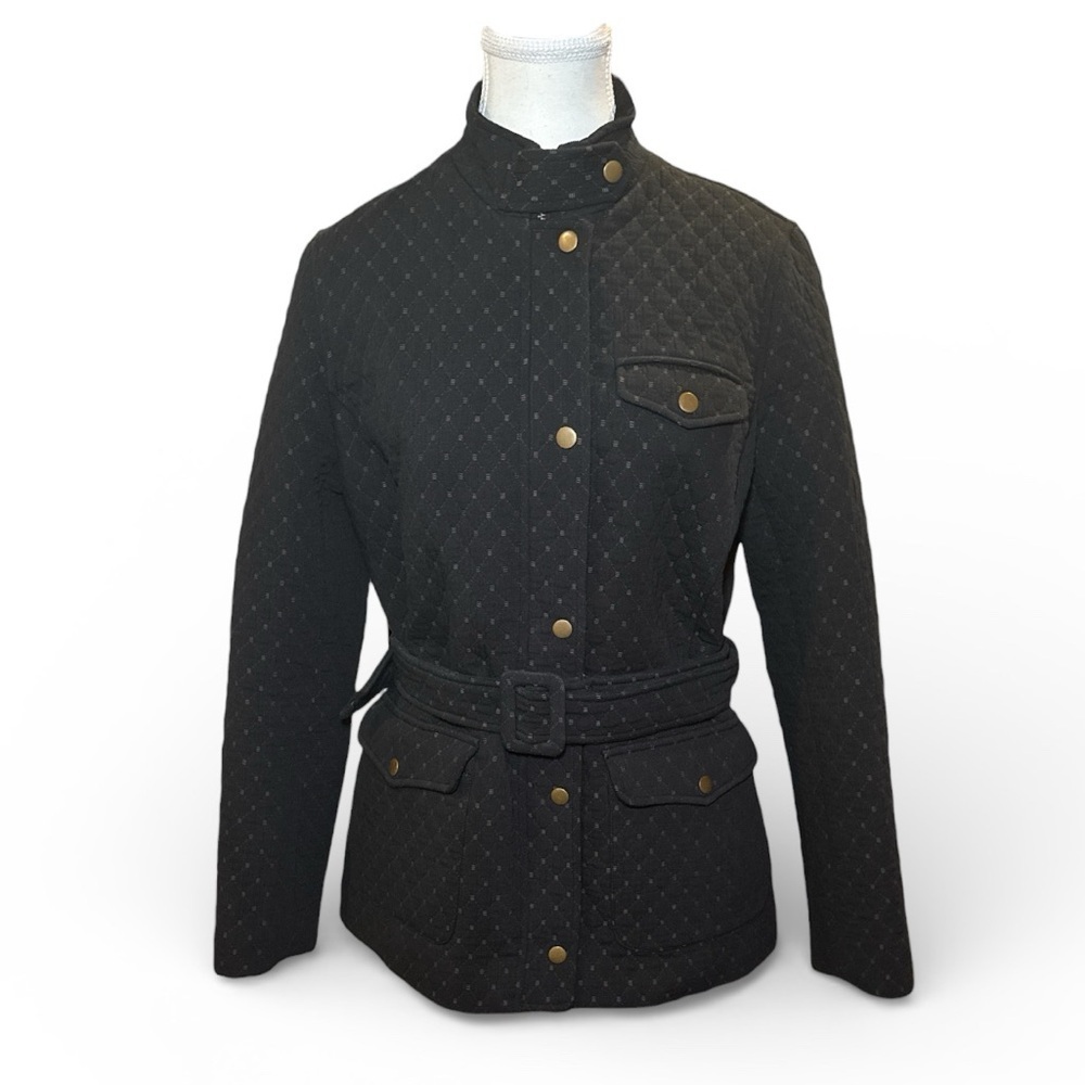J. McLaughlin Navy Quilted Belted Jacket Sz 8 NWOT Gold Buttons Bomber